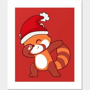 Cute Dabbing Red Panda Santa Hat Christmas Animal Gift Posters and Art